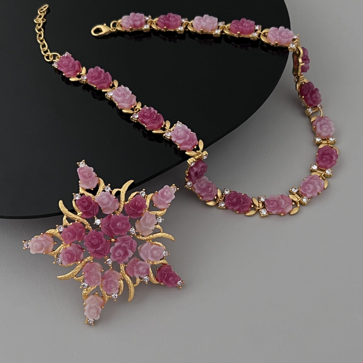 Pink gradient Rose jewelry set