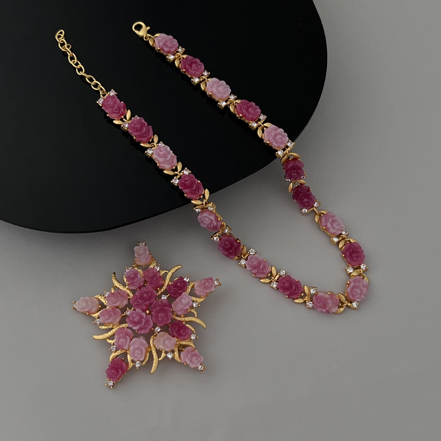 Pink gradient Rose jewelry set