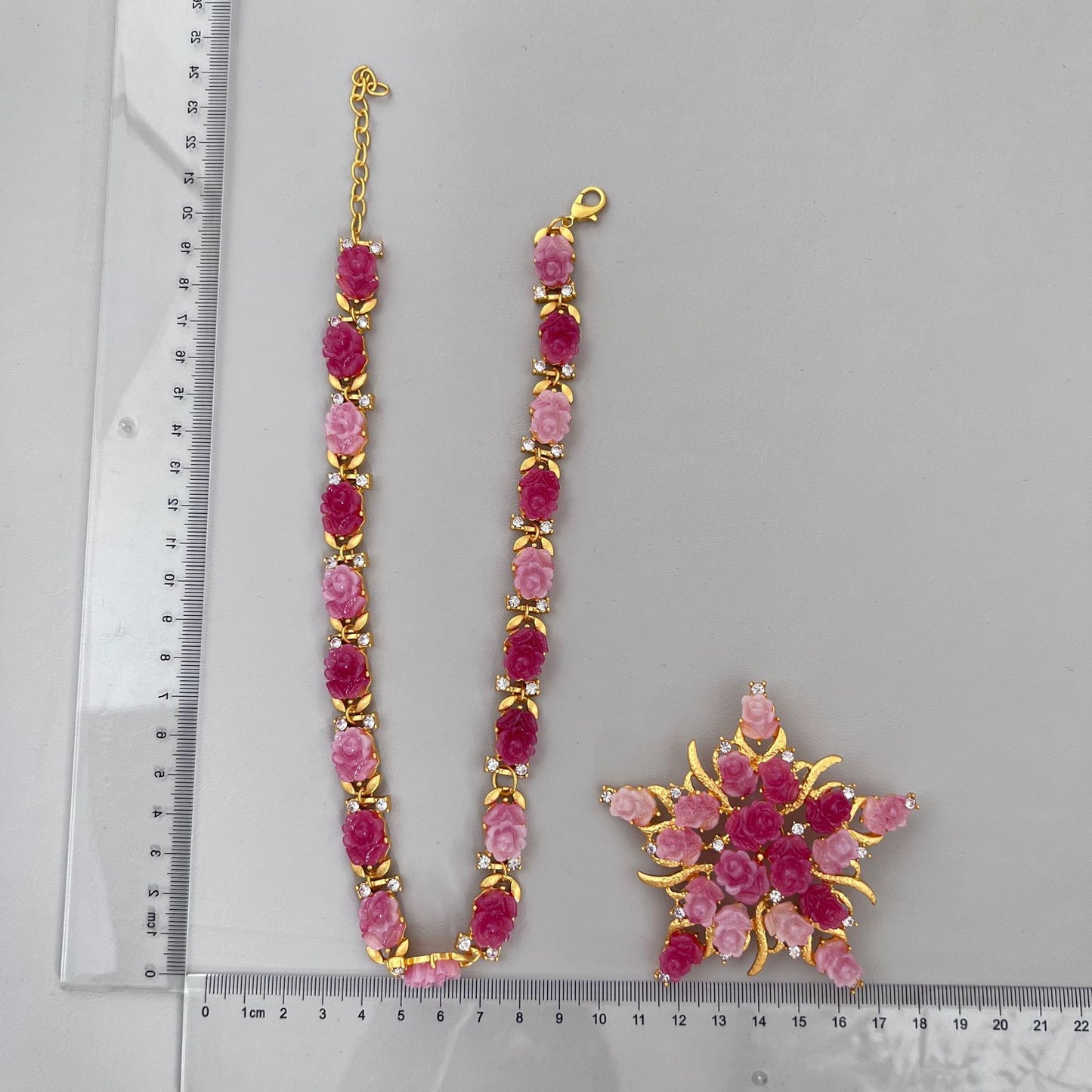 Pink gradient Rose jewelry set